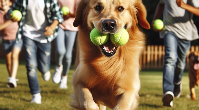 perro con pelotas de tenis