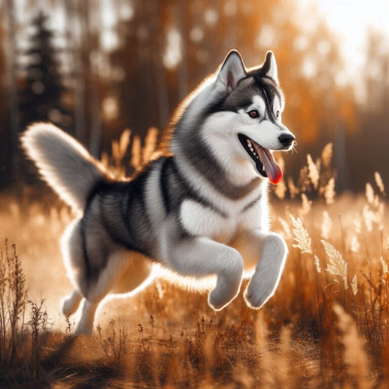 Un Husky Siberiano en pleno ejercicio, mostrando su energía y vitalidad