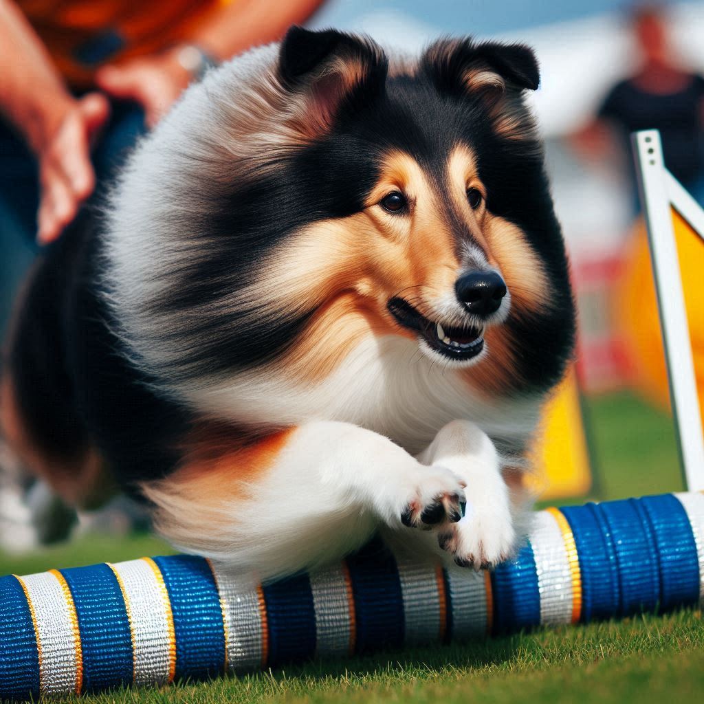 ilustrando un Collie participando en una competencia de agilityilustrando un Collie participando en una competencia de agility