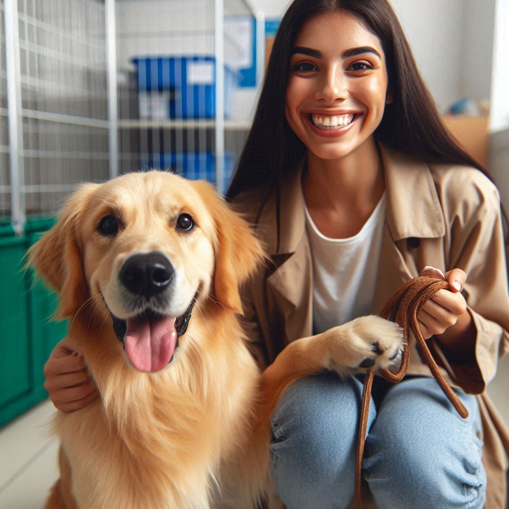 Perro rescatado con su nuevo dueño