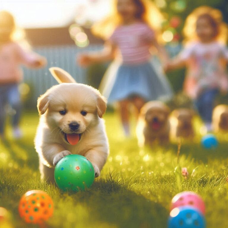 Una imagen que muestre la importancia del juego para el desarrollo y la felicidad de un cachorro