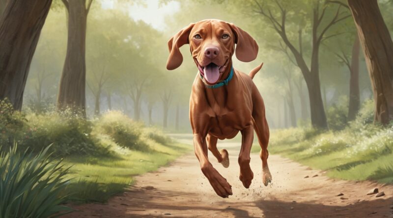 un perro Vizsla corriendo en el parque