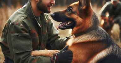 A German Shepherd playing with its owner during a training session