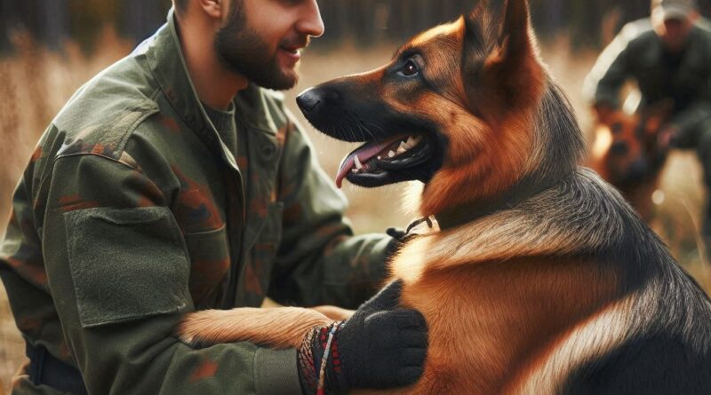 A German Shepherd playing with its owner during a training session