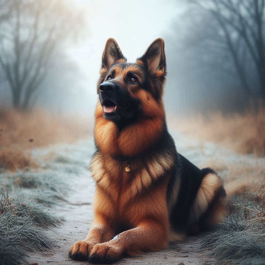 A German Shepherd obeying a distant command