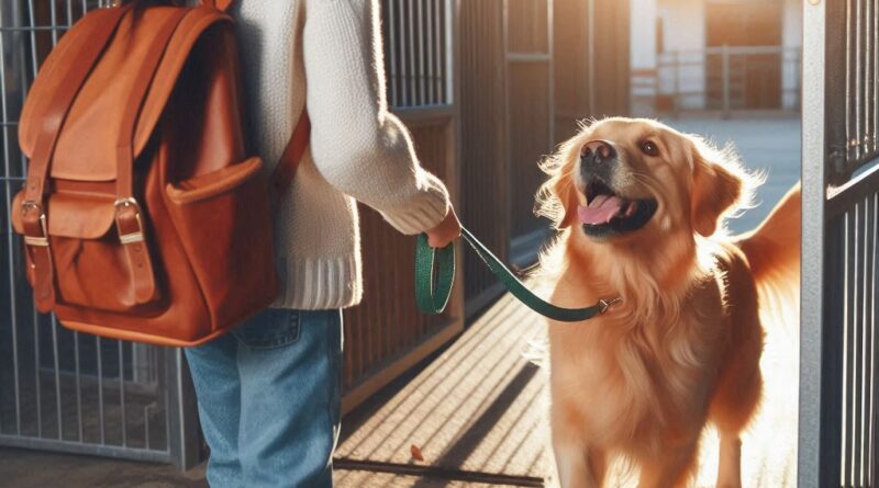 Perro saliendo de perrera con su nuevo dueño