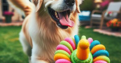 Un perro jugando con un juguete interactivo