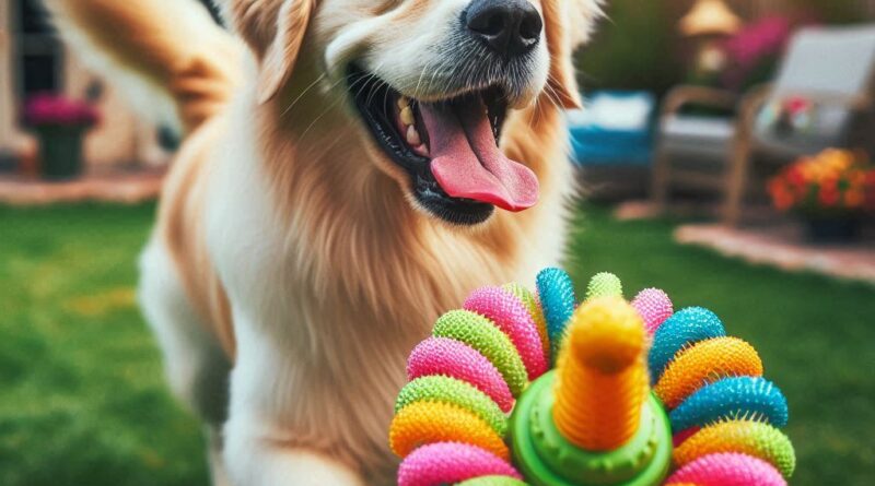 Un perro jugando con un juguete interactivo