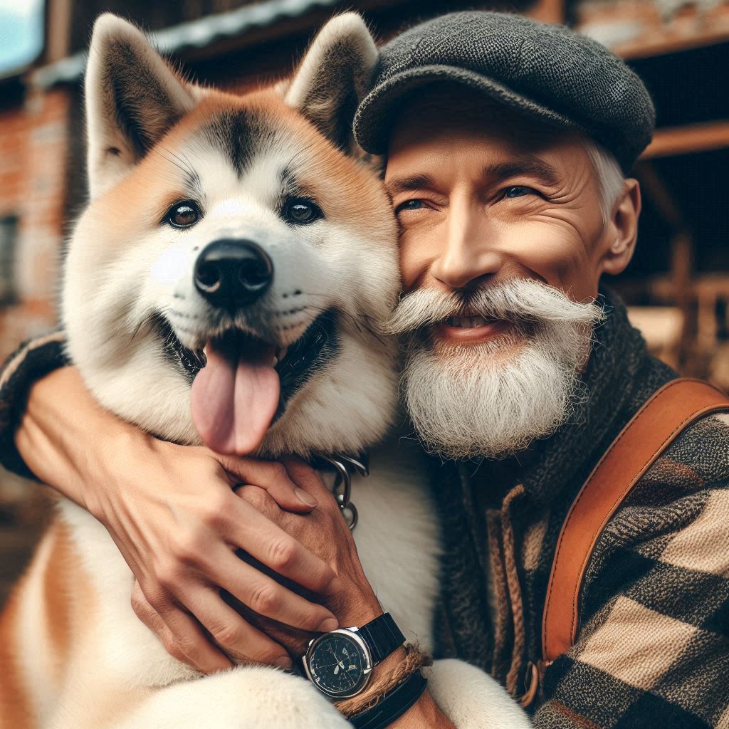 Dueño abrazando a su Akita Inu