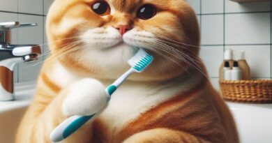 Gato cómodo mientras le cepillan los dientes