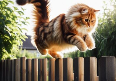 gato saltando una valla alta de jardin