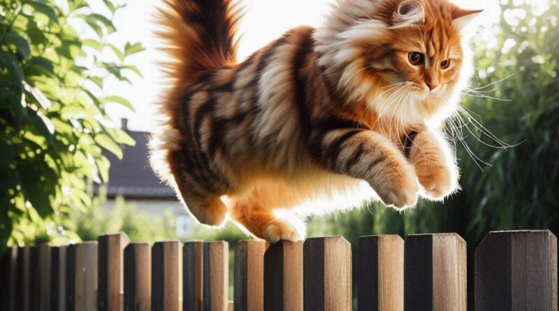 gato saltando una valla alta de jardin