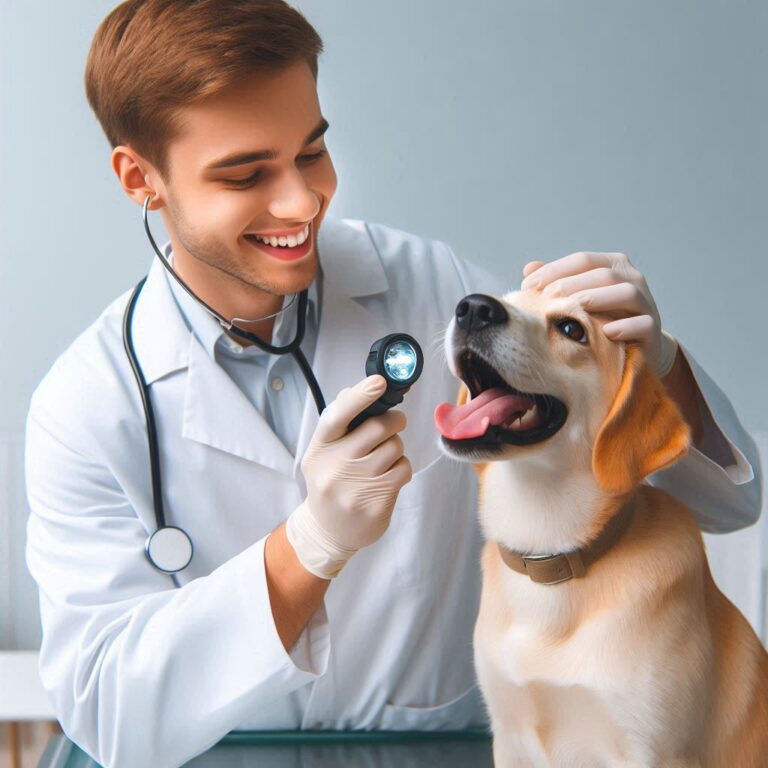 veterinario mirando los dientes de un perro