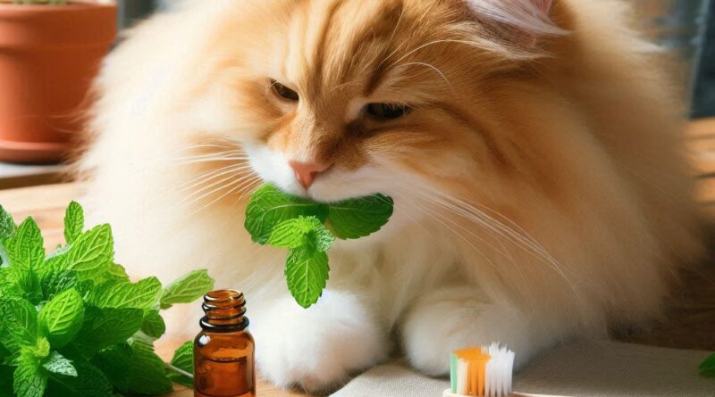 gato con remedios naturales para sus dientes.