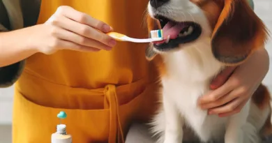 una persona cepillando los dientes de su perro