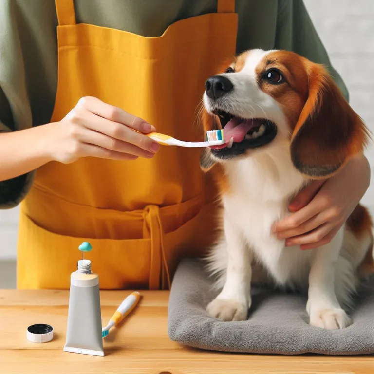 una persona cepillando los dientes de su perro