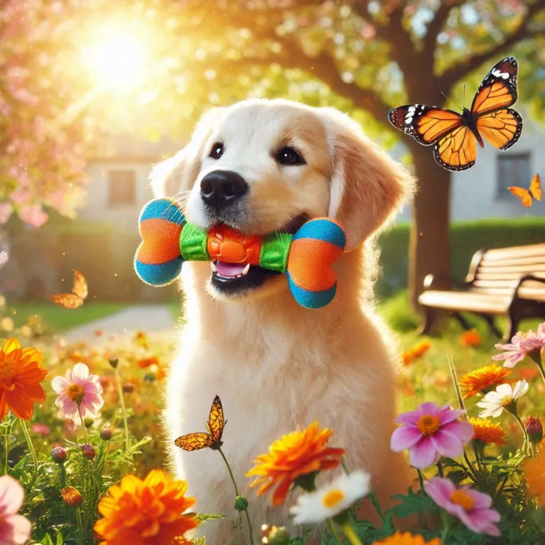 un perro con un juguete